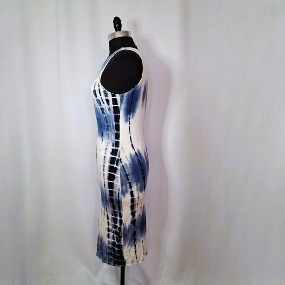 Sonice Collection Women M Sleeveless Bodycon Blue White Tie-Dye Dress Stretchy - Picture 1 of 16